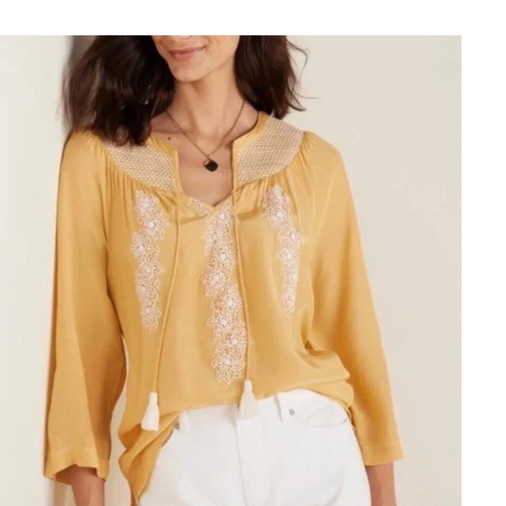 Soft Surroundings Lauralin Embroidered Top Spicy Mustard 3X Plus Size New Tags‎